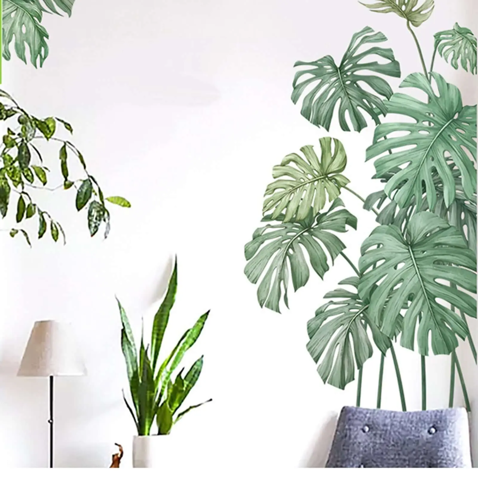 Green Tropical Palm Leaves Vinyl Wall Stickers - Peel-and-Stick Removable Decorative Room Decor, Accent Wall Tiles Sticker, Adhesive Film & Home Inspo Art Murals