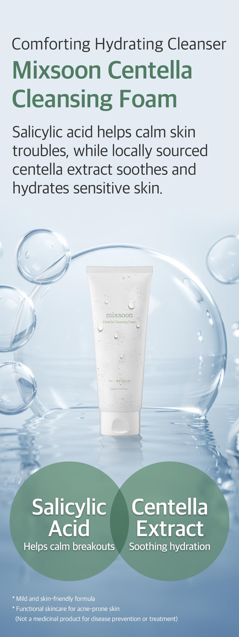 [mixsoon Official Shop] Centella Cleansing Foam 5.07 fl.oz / 150ml - Low pH cleansing foam for soothing and moisturization, Korean Glass Skin Care