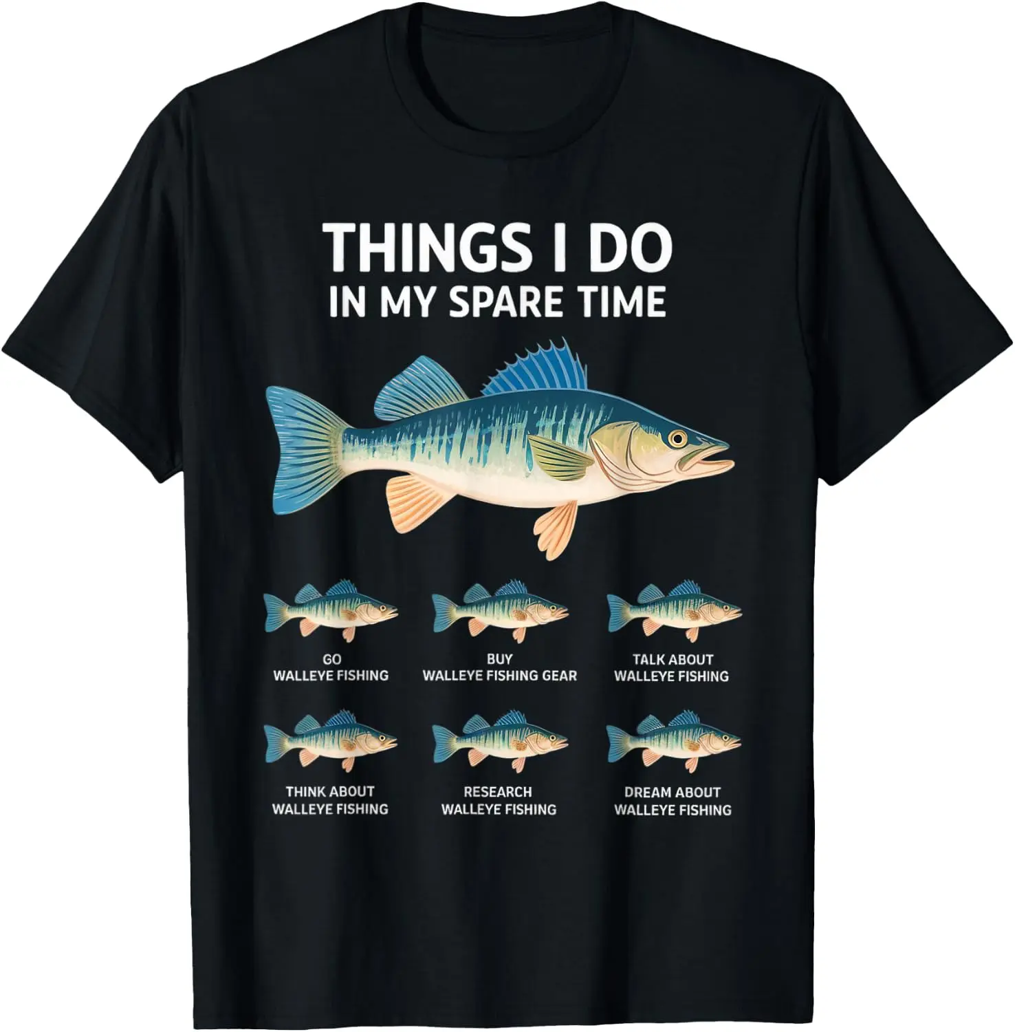 I Like Walleye Fishing Walleye Angler Cotton T-Shirt, Oversized Casual Top, Great Gift For Walleye Fishermen, Lake Anglers & Fishing Hobbyists