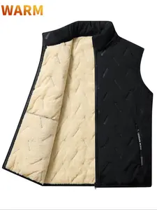 Men's Ultrasonic Vest, Plain Fleece Lined Warm Casual Stand Collar Top, Suitable for Fall & Winter Daily Wear Outdoor Activities