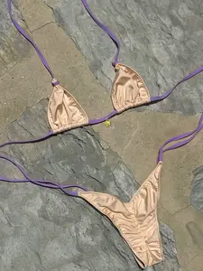 Classic Colorblock Bow Mini Bikini Two-Piece Set, Sexy Low-Waist Triangle Swimsuit for Women, Holiday Casual Beachwear Swim Party, Triangle Bikini Top