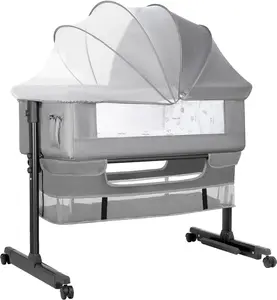 YADAQE Baby Bassinet, Baby Basinet Bedside Sleeper, Easy to Fold Portable Crib Side Bassinet 2025new Style Girl/boy bassinets(Light Grey)