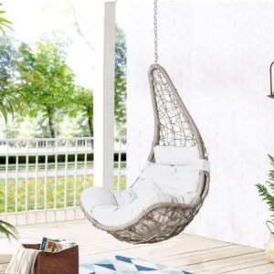 Ulax Furniture Outdoor Wicker Hanging Chair Swing, Patio Hanging Basket Swing Chair with Hanging Steel Chain (Beige) swinging chair beige floor