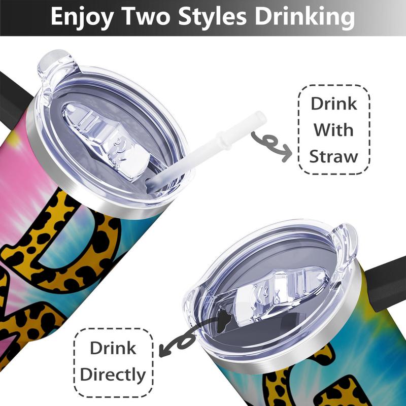 Stainless Steel Travel Mug Blue Leopard Print Dog Mom With Pink Bow Design Outdoor Camping Hiking Picnic Use