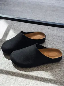 Men's Casual PU Leather Mules, Plain Round Toe Slip-On Shoes, Comfortable Rubber Sole, All Season Wear, Versatile Daily Use