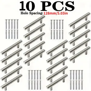 10pcs Stainless Steel Cabinet Handles - T-shaped Drawer Pulls, 200mm Furniture Handles, Modern Style Cabinet Hardware, Ergonomic Design, Suitablefor Kitchen, Office and Commercial Use, Corrosion Resistant, Furniture Handle Upgrade, Drawer Pull Replacement