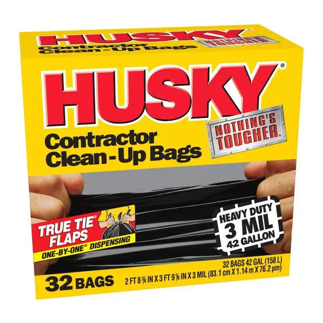 Durable Trash Bags, 42 Gal Heavy-Duty Tear-Resistant, 32-Count with 1x1 Dispensing & Flap Tie for Home Care Clean-Up