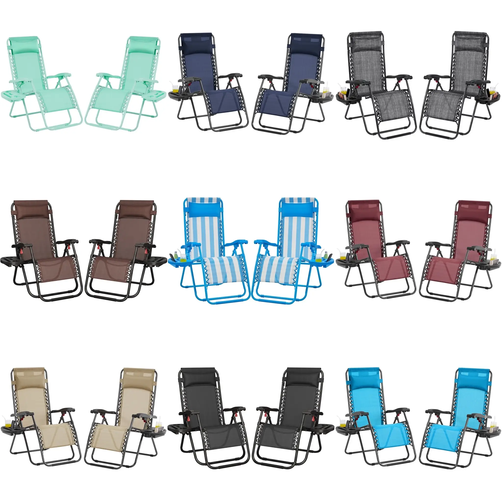 Yaheetech 2pcs Zero Gravity Recliners, Outdoor Patio Reclining Lounge Chair with Cupholder/Pillow, Set of 2 Foldable Lounge Camping Chair