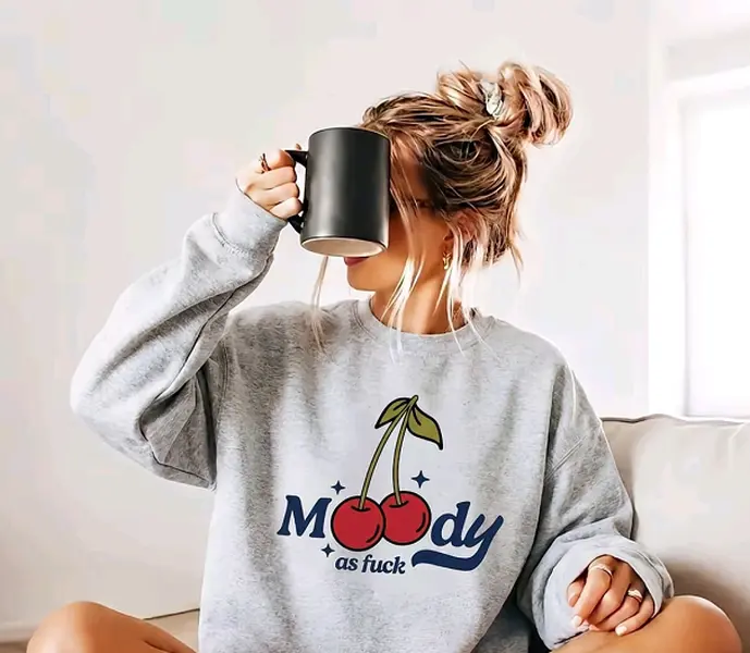 Women's Moody Cherry Graphic Sweatshirt Funny Sassy Quote Crewneck Pullover Y2K Aesthetic Coquette Streetwear Introvert Relatable Humor Top Hoodie