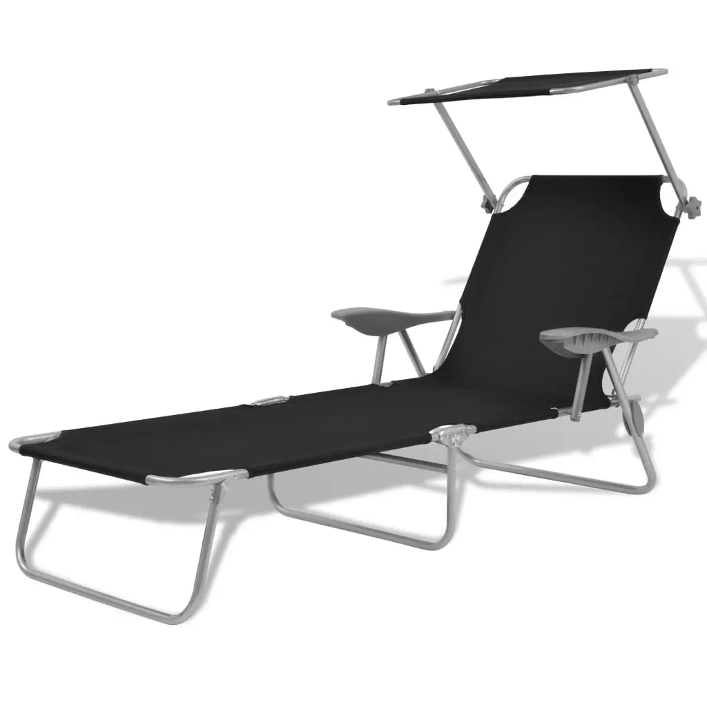 vidaXL Patio Lounge Chair Folding Sunlounger Outdoor Sunbed with Canopy Steel 3004846