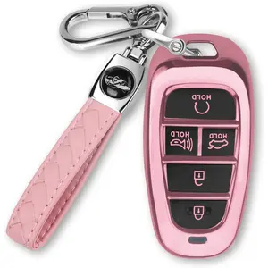 For Hyundai Fits for 2024-2021 Hyundai Sonata Santa fe Tucson 5 Button Case Shell hd canyon Universal Keyless Entry Remote holder car VW Golf Keychain Nissan Rogue Bling    Replacement key fob Cover with