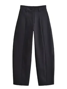 Women's Commuter Loose Fit Hidden Button Zipper Closure Solid Color Pocket Patchwork Harem Pants Long Trousers