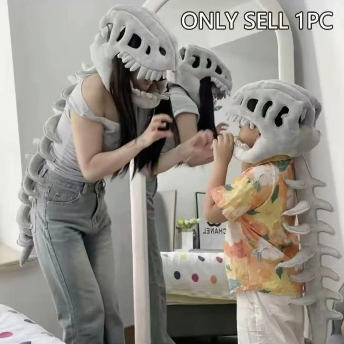 Dinosaur Skeleton Model Headgear Mask Cosplay Prop, Kids and Adults Costume Accessory, Fun Halloween Decoration, Party Accessories, Party Props