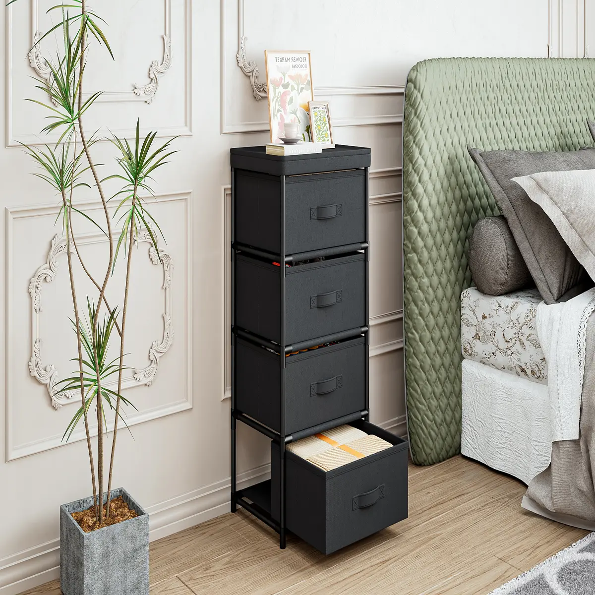 Dresser For Bedroom With Drawers,Fabric Dresser With Removable Fabric Bins For Closet Bedside Nursery Laundry Living Room Entryway Hallway
