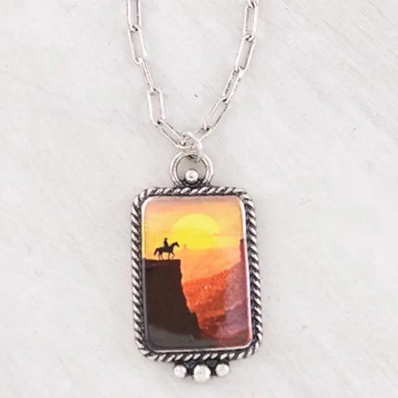 Cactus Desert Concho Pendant Necklace with Lobster Claw Closure and Extending Hooks for Stylish Outfits