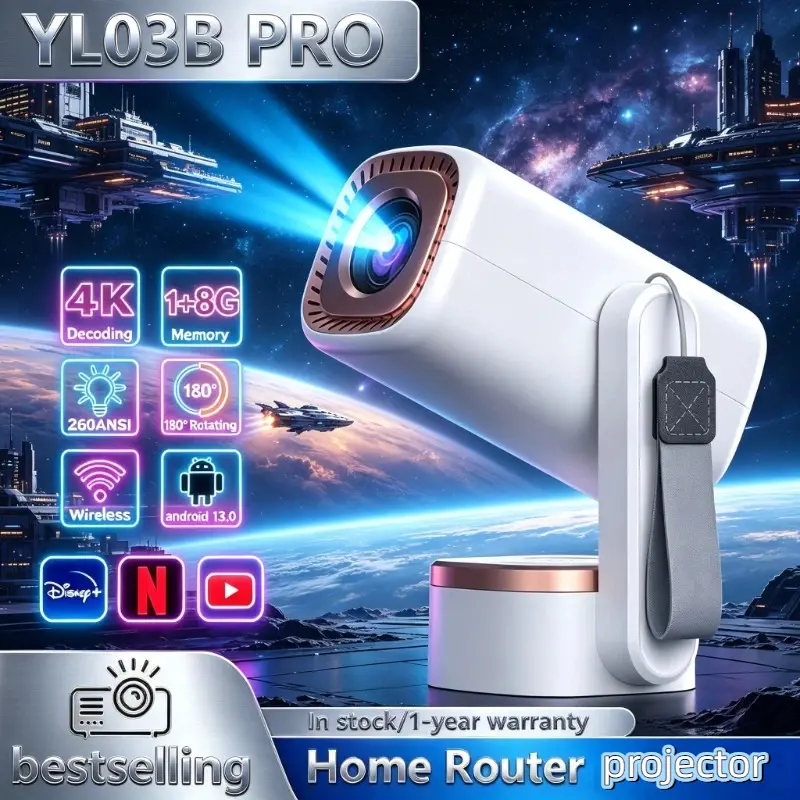 Portable Projector with 5W  Audio Speakers, Native 720P/1080P Resolutio Wi-Fi and Bluetooth, Auto Vertical Keystone Compatible with HDMI/TV Stick/Laptop smart mini Android  projector for bedroom
