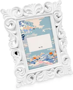 2x3 White  Inspired  Scroll Design Picture Frame with Thin Border, Horizontal & Vertical for Tabletop and Wall Display, Home Decor (2x3, White)