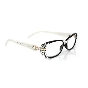 Glamour Quilted, (Bling) Women Reading Glasses W (Sides, Front) (Clear) Genuine European Crystals  +1.25..+3.50 Rectangular. NY Fifth Avenue