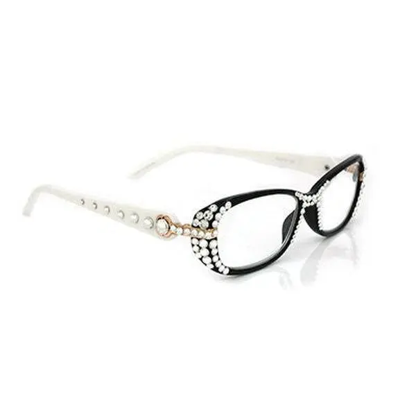 Glamour Quilted, (Bling) Women Reading Glasses W (Sides, Front) (Clear) Genuine European Crystals  +1.25..+3.50 Rectangular. NY Fifth Avenue