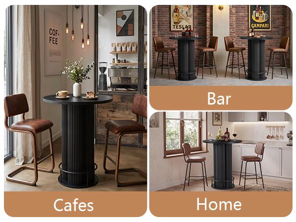 Giratree Bar Table, 39.37" H Round Bistro Table Fluted Pub Table with Base & Metal Ring Footrest Wood Cocktail Desk for Patio, Coffee House, Living Room, Kitchen, Small Space