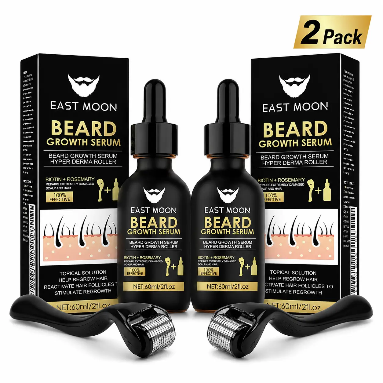 Beard Care Kit-Serum&Derma Roller Combo, Nourishes Patchy Areas, Enhances Beard Density Appearance, Lightweight & Portable, Suitable for Home and Travel Cosmetics Set east moon beard growth care product daily massage thicker special thicken hair