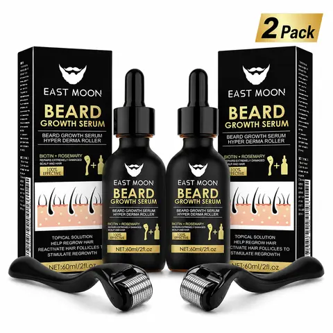 Buy 1 Get 1 Free Beard Care Kit-Serum&Derma Roller Combo, Nourishes Patchy Areas, Enhances Beard Density Appearance, Lightweight & Portable, Suitable for Home and Travel Cosmetics Set beard growth care product daily massage thicker special thicken hair