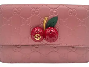 Pre-owned GUCCI Guccissima Leather Crossbody Bags CHERRY PINK LEATHER WOC CROSSBODY BAG
