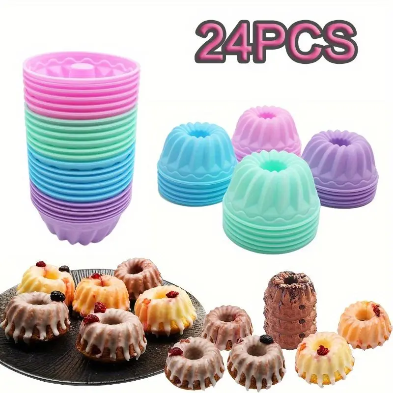 24pcs Mix Non-Stick Silicone Baking Cup Set - Pumpkin-Shaped Molding Pans for Cupcakes, Birthday Treats, Cheese (12 Small + 12 Large),summerwins