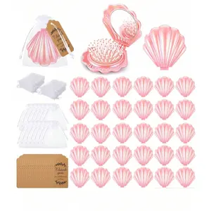 [Hot Selling] Mini Foldable Travel Comb Set with Shell Mirror Case, Portable Pocket Makeup Brush, Wedding Party Gifts, Multi-Color, Compact Design