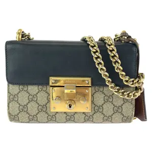 Pre-owned GUCCI Other Shoulder Bags Padlock GG Supreme Canvas Leather Chain Shoulder Bag