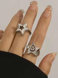 Y2K Rings for Women Men Adjustable Star Ring for Women Silver Rings Y2K Rings Men Vintage Rings Stainless Steel Rings for Women Men Party Club Music Festival Y2K Accessories Y2K Jewelry Stackable Rings