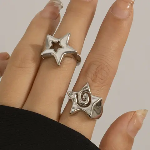 Y2K Rings for Women Men Adjustable Star Ring for Women Silver Rings Y2K Rings Men Vintage Rings Stainless Steel Rings for Women Men Party Club Music Festival Y2K Accessories Y2K Jewelry Adjustable Trendy Rings Stackable Rings