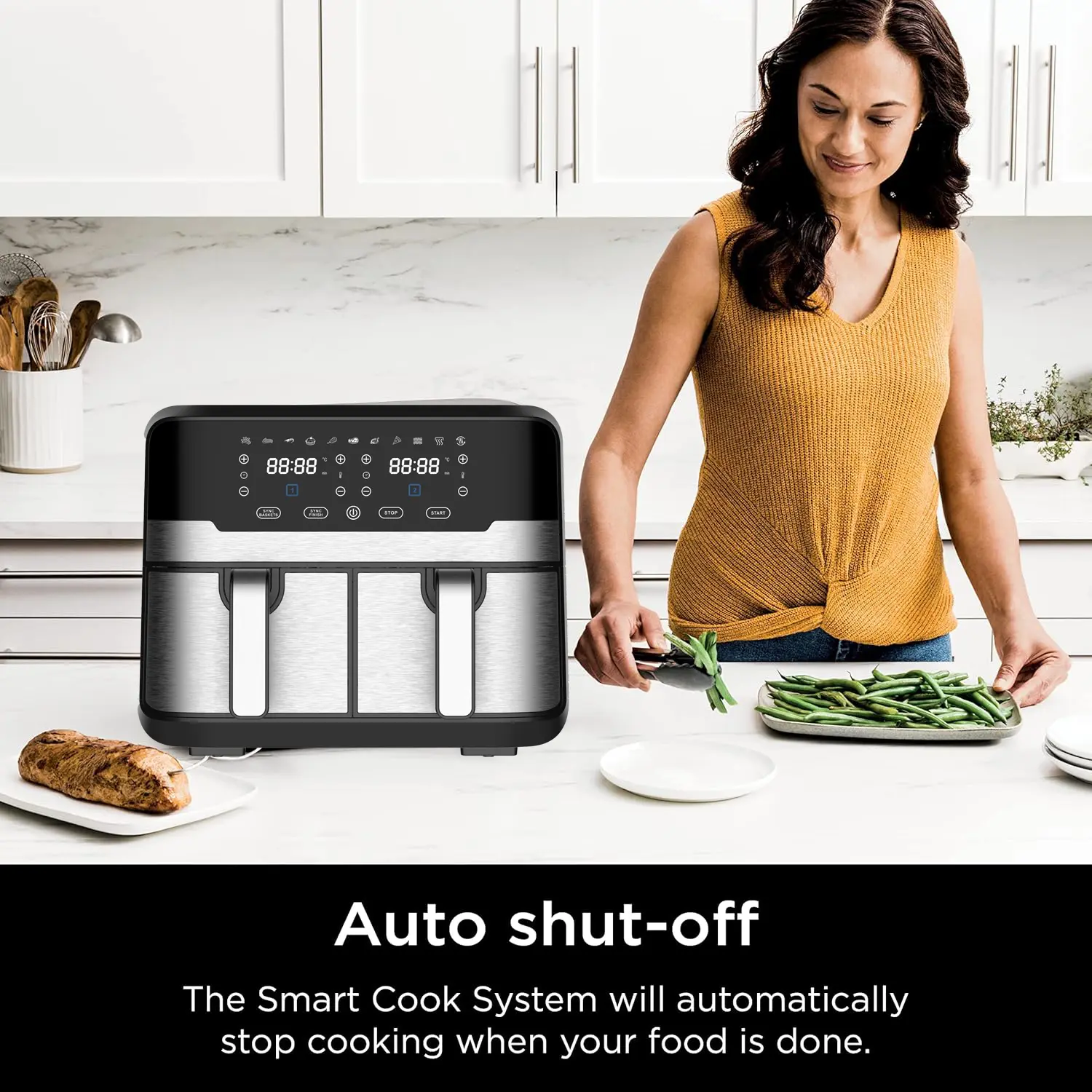 YEUKYEA Dual Basket Air Fryer 9.5QT 2 Non-stick Drawer Ovens with 11 in 1 Cooking Presets Sync Cooking Finish No Oil Required Crispy Aromatic Digital Control 2400W Power Dishwasher Safe Black