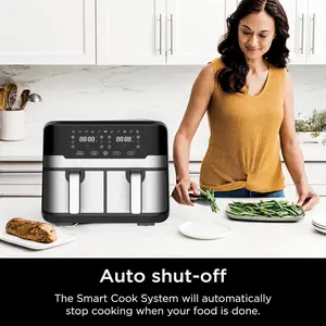 YEUKYEA Dual Basket Air Fryer 9.5QT 2 Non-stick Drawer Ovens with 11 in 1 Cooking Presets Sync Cooking Finish No Oil Required Crispy Aromatic Digital Control 2400W Power Dishwasher Safe Black