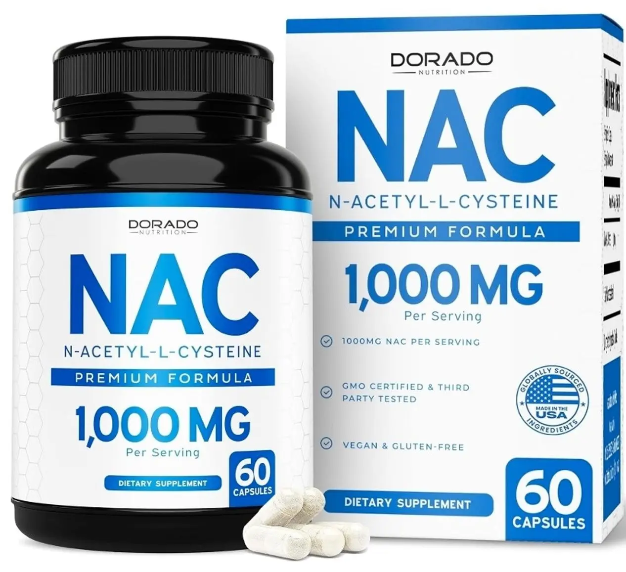 NAC Supplement (60 Capsules, 1000mg Per Serving) Premium NAC Supplement N-Acetyl Cysteine Capsules for Men and Women for Immune Support - Vegan Safe, Third Party Tested - Non GMO & USA Made