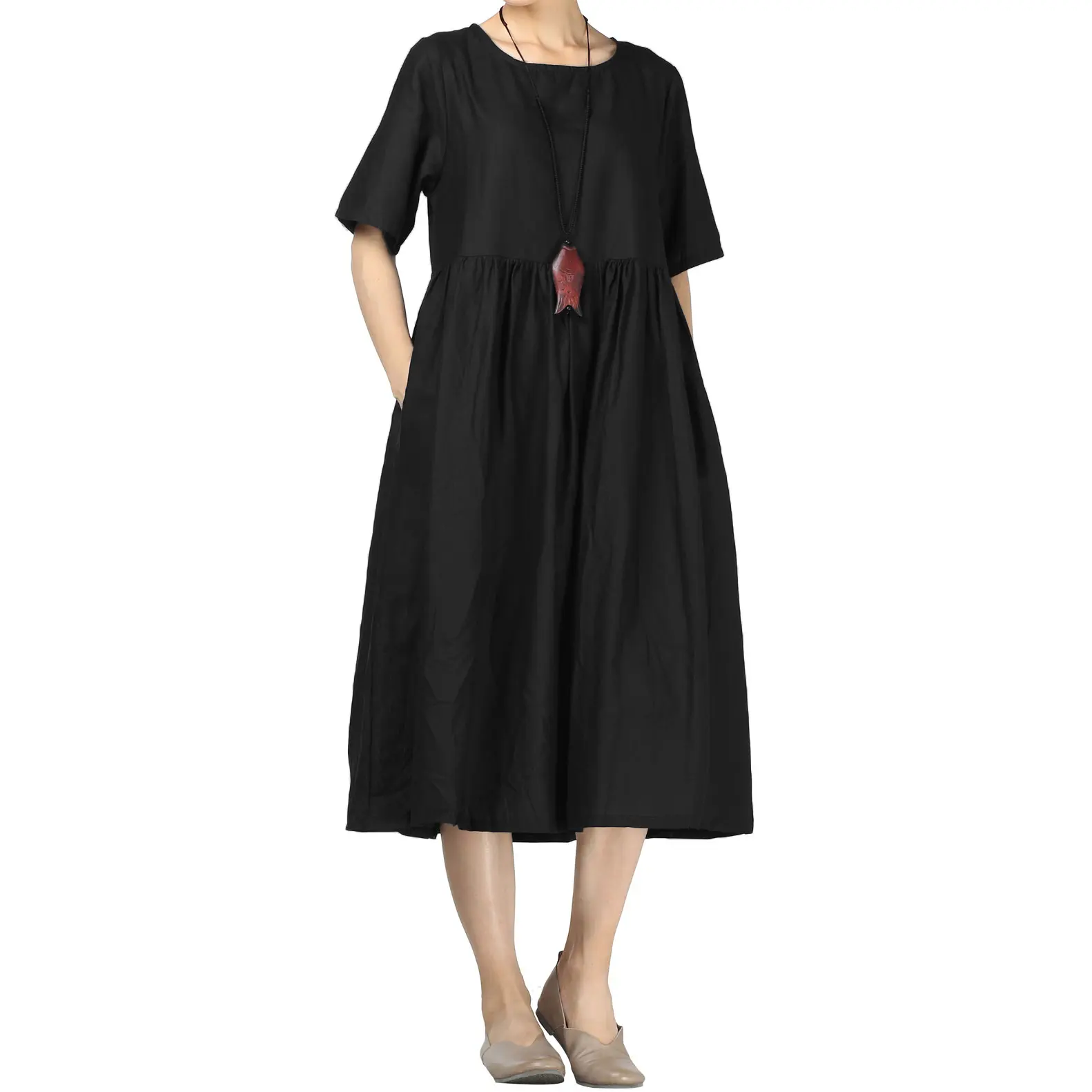 Mordenmiss Women's Linen Tunic Summer Dress Casual Midi Dresses with Pockets  - TikTok Shop