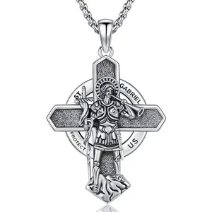 DRINSPER S925 St Gabriel Necklace the Patron Saint of Soldiers and Police officers