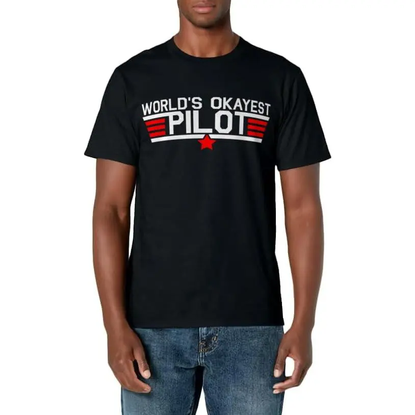 Worlds Okayest Pilot Funny Aviator Aviation Flying Mens Gift Summer Shortsleeve Cotton T-Shirt