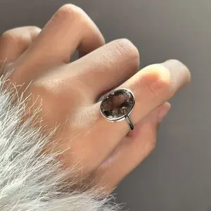 Natural Crystal Smoky Quartz Ring S925 Valentines Gift , Gift for Wedding/Birthday/Mother'sDay/Christmas