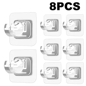 Wall mounted suspension hook, transparent plastic material, strong self-adhesive performance, built-in spring device, waterproof and rust proof, will not cause damage to the wall, invisible structure, suitable for high-strength applications