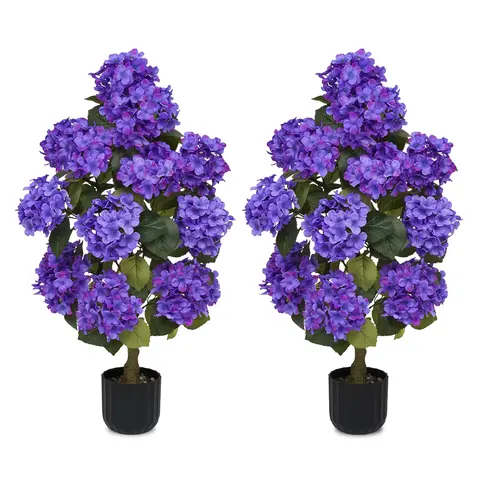 LVZHIYUAN 2-Piece 50-100cm Realistic Silk Artificial Hydrangea Flower Trees - Home Decor Items with Decorative Pebbles & Planter, Low-Care Decor for Balcony, Daily Indoor/Outdoor Flowers for Outdoor Home Supplies