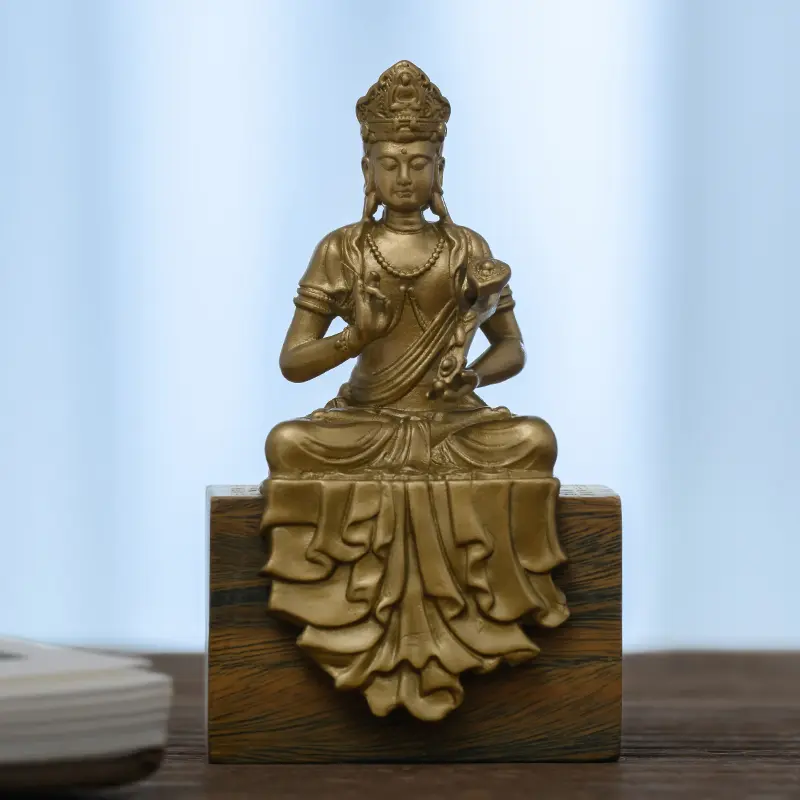 Small Brass Samantabhadra Bodhisattva Statue - Vintage Style Religious Decor, Guardian of Wisdom & Serenity, Ideal for Study & Personal Space