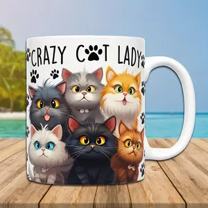Crazy Cat Lady 11oz Ceramic Mug Fun Cat Pattern with Paw Prints Dishwasher Safe Perfect for Coffee Tea Ideal Gift for Cat Lovers Birthdays Valentine’s Day Christmas Coffee Mug Drinkware Black