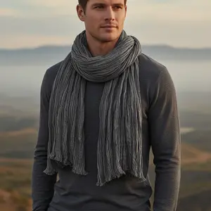 Men's Fall Winter Scarf Stylish Solid Color Short Tassel Design Soft Lightweight Scarves