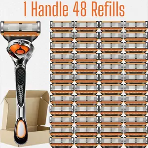 Men's Shaving Razor Set, 1 Ball Joint Handle & 12/24/36/48 Replacement Blades, 6 Layer Progressive Blades, Waterproof Rustproof