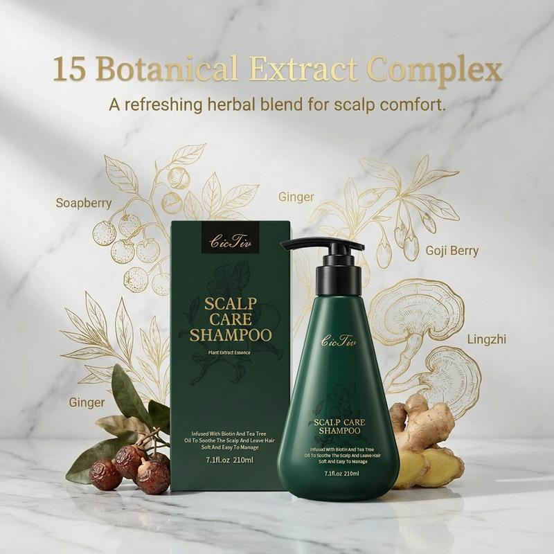 Scalp Care Shampoo with 15 Precious Botanicals, Gently Cleanses and Nourishes Scalp, Promotes Hair Growth, Strengthens Strands, Hair Loss Treatment for Thinning Hair, Unisex, Controls Oil and Boosts Volume, 7 oz (210 ml)