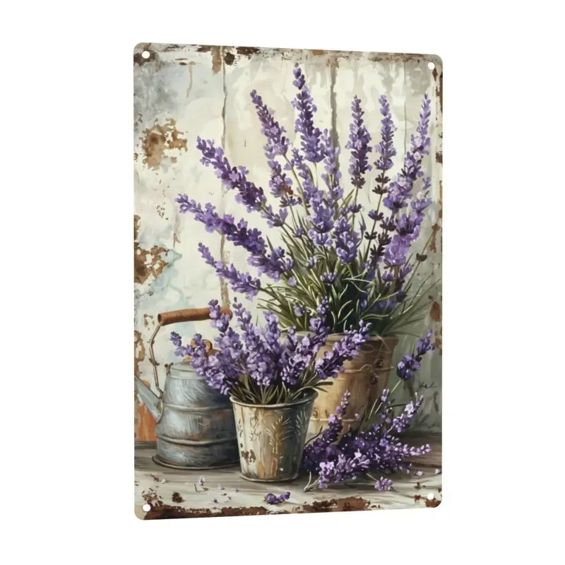 8x12 In Lavender Vintage Waterproof Metal Tin Sign, Hanging Plaque Wall Art, Home Decor Gift for Indoor-Outdoor Use (Room, Restaurant), Water Proof