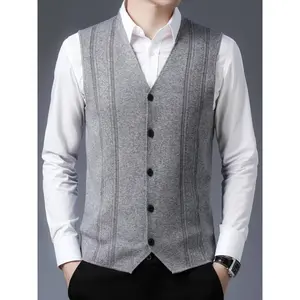 2025 New Winter Men's Knitted Cardigan Vest V-Neck high-quality