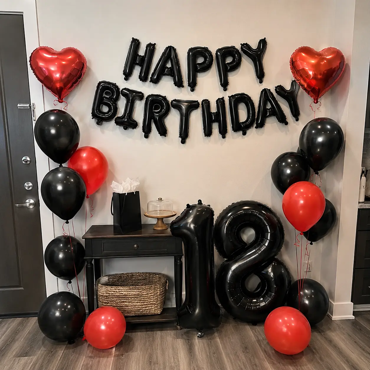 Red & Black Birthday Balloon Decorations Set, Happy Birthday Foil Banner, Red Heart Foil Balloons, Red Black Latex Balloons, Optional Black Number Balloons, Birthday Party Decor for Bedroom Surprise, Room Backdrop