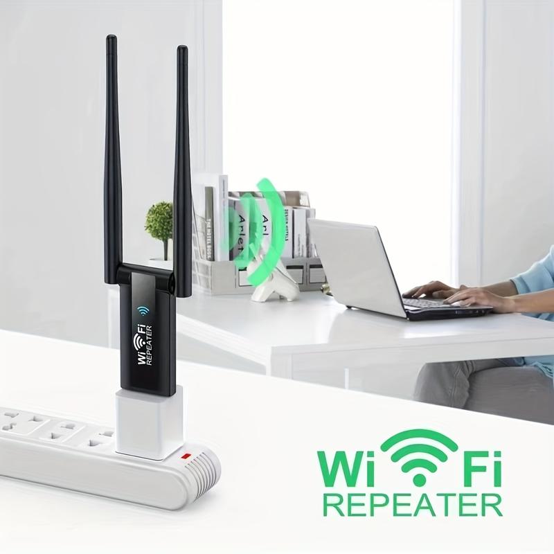 Wireless WiFi Signal Booster |       300Mbps High Speed 2.4GHz USB Repeater |     Plug and play, quick setup |     Portable Indoor Hotspot Extender for Office |     Enhanced Range and Speed |     Fashionable black design with dual antennas |       US stan
